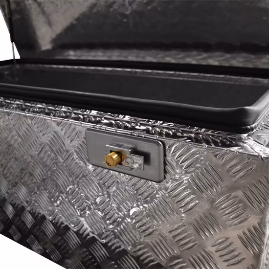 Boîte à outils en aluminium de haute qualité, plaque à damier, ouverture supérieure, argent, offre spéciale